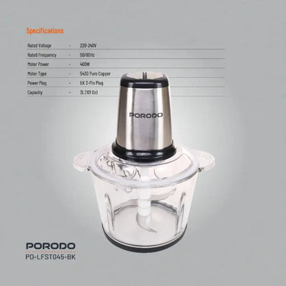 Porodo Lifestyle Meat and Vegetable Electric Food Chopper - Black
