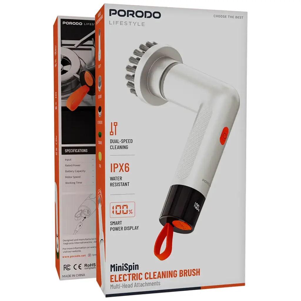 Porodo Lifestyle MiniSpin Electric Cleaning Brush - White