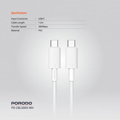 كابل شحن متين من Porodo USB-C إلى USB-C 