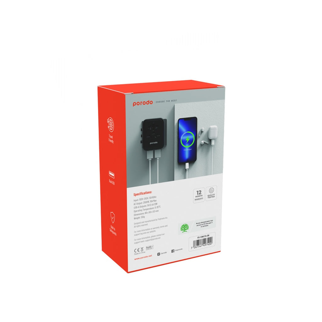 بورودو محول السفر العالمي المزدوج USB-A 2.4A