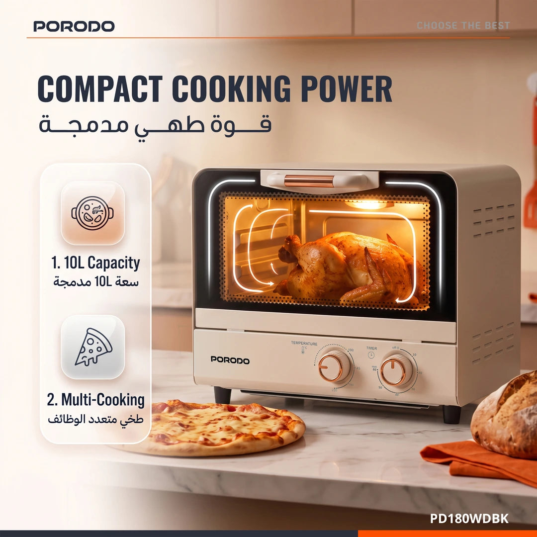 Porodo Lifestyle 10L Compact Electric Oven - Beige