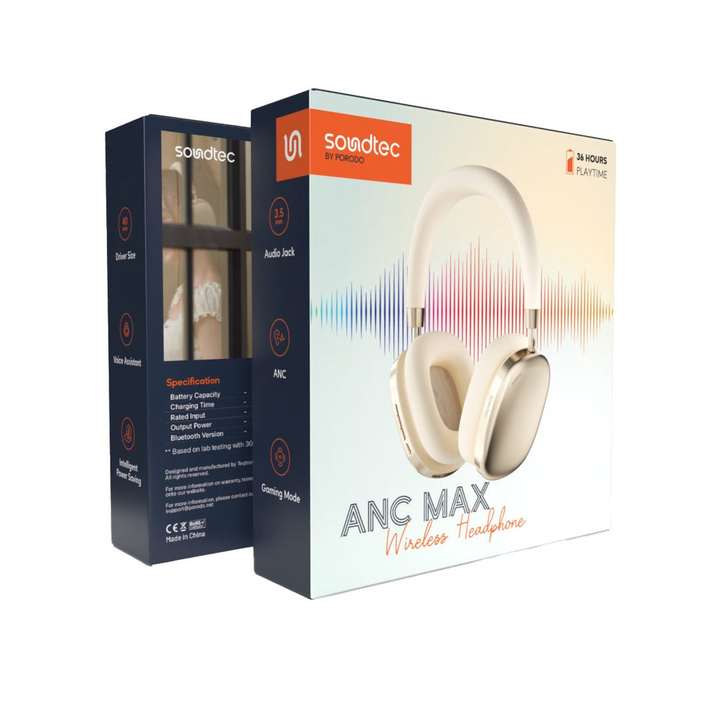 سماعة الرأس Porodo Soundtec Airpodmax ANC - أسود