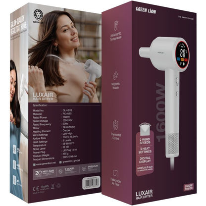 Green Lion LUXAIR Hair Dryer with Display 1600W - White