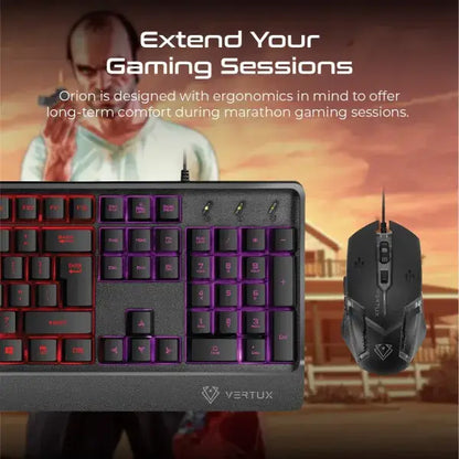 Vertux Backlit Ergonomic Wired Gaming Keyboard & Mouse (EN/AR)