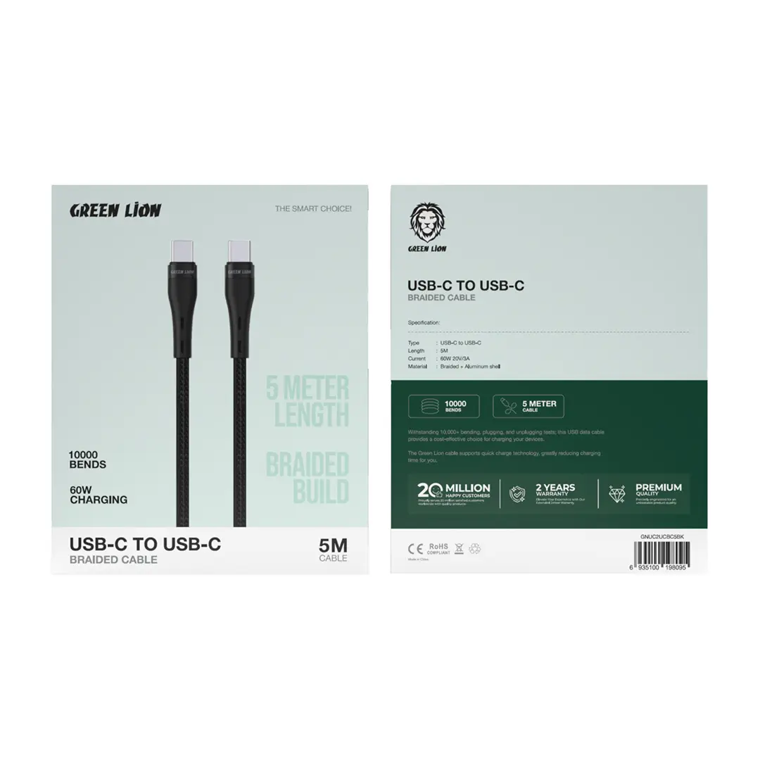 Green Lion USB-C to USB-C Braided Cable 60W - Black
