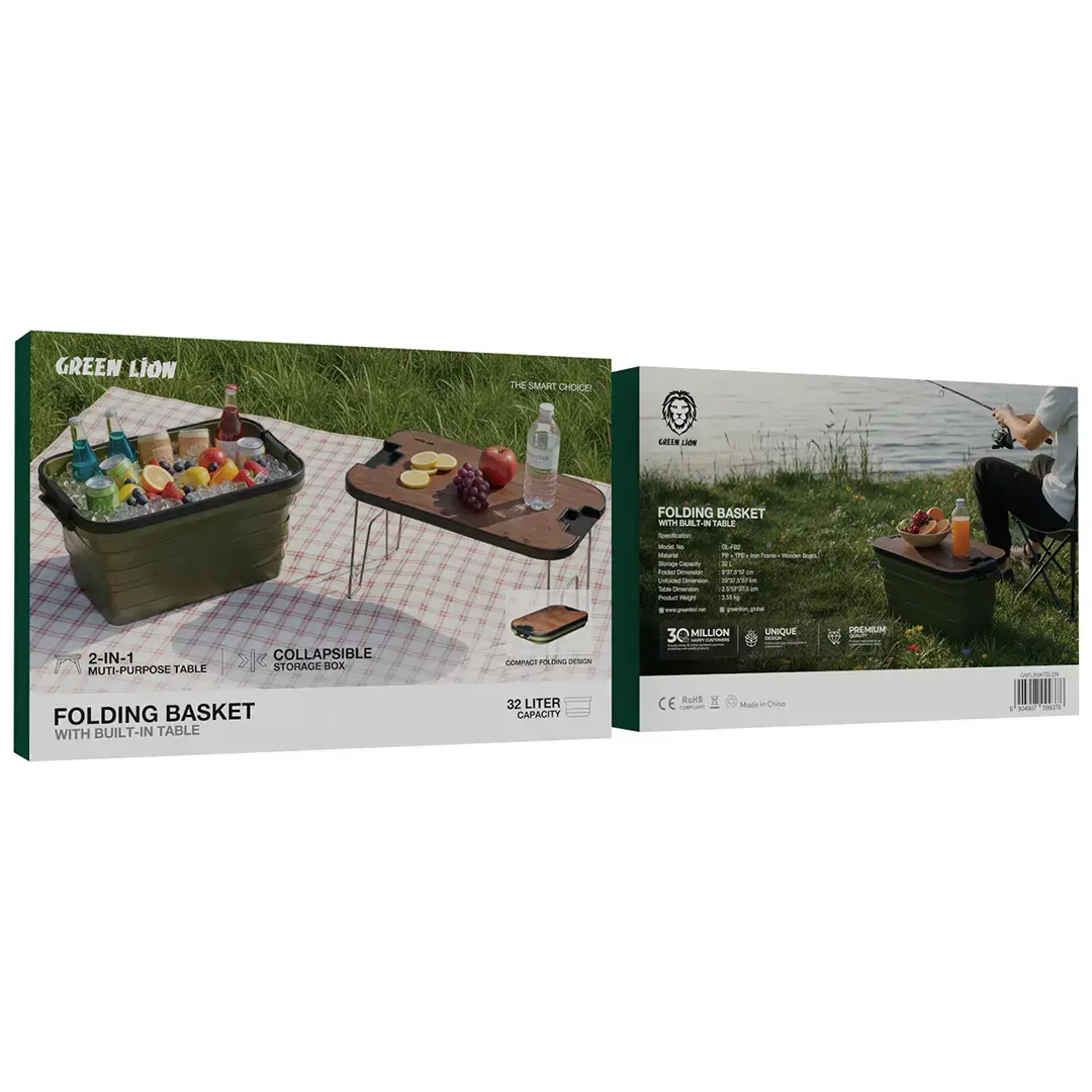 Green Lion Folding Basket with Built-In Table - Green