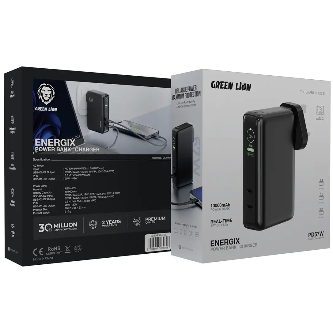 Green Lion Energix Power Bank & Charger - Black