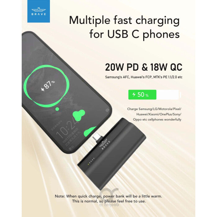 Brave Pocket Mini Portable Power Bank Type-C 20W 5000 mAh BP-14 Black