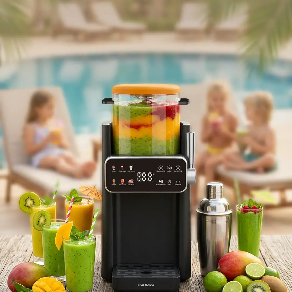 Porodo Lifestyle Frappé Ice Cream & Slushie Maker with Multi-Texture Ice Maker - Black & Orange