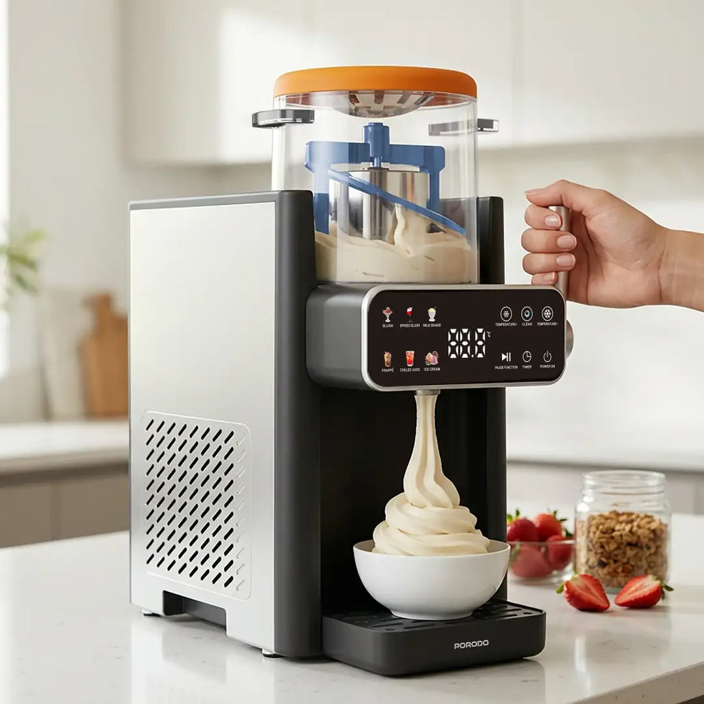 Porodo Lifestyle Frappé Ice Cream & Slushie Maker with Multi-Texture Ice Maker - Black & Orange
